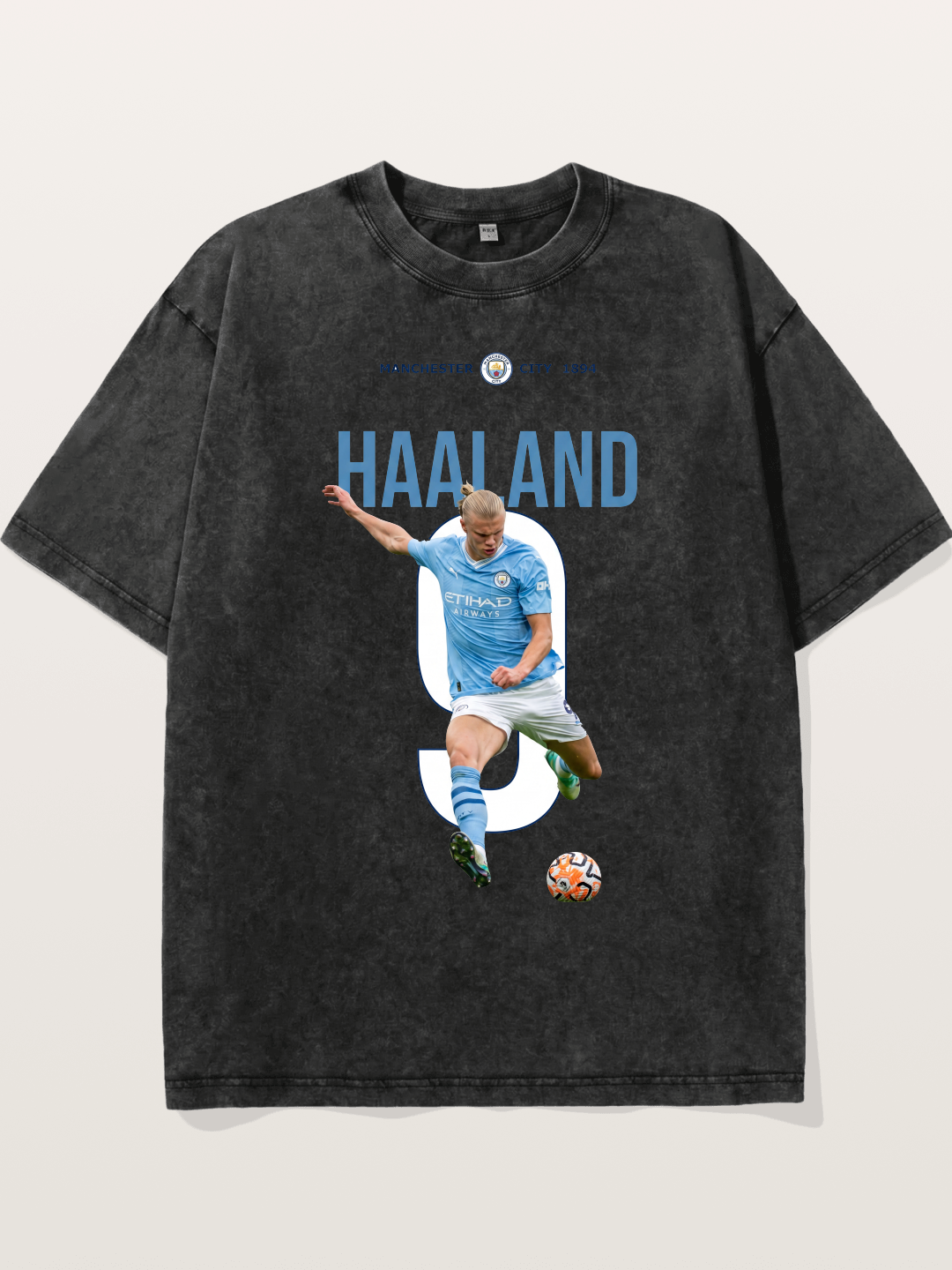 Haaland Number 9 Action Shot Washed T-shirt