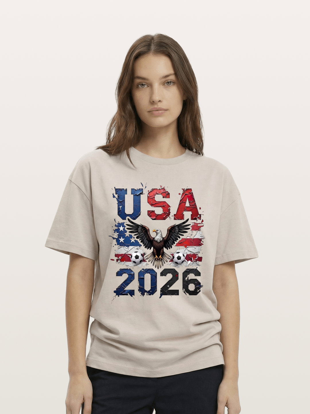 USA 2026 Bald Eagle Soccer Design Cotton T-shirt