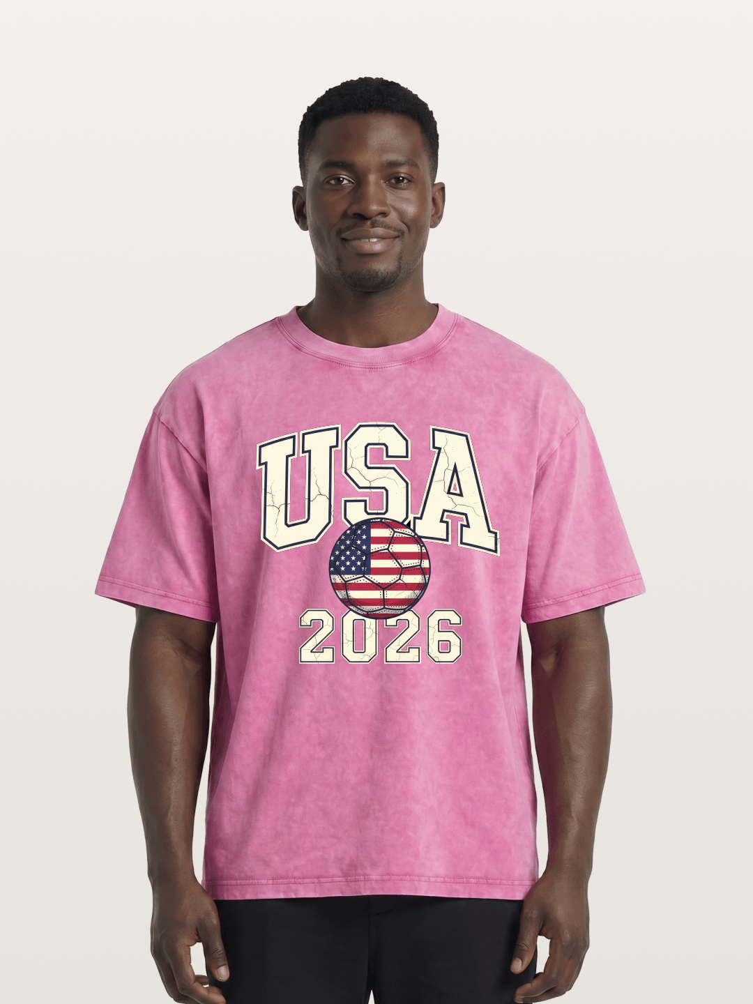 USA 2026 Cracked Letter Soccer Washed T-shirt