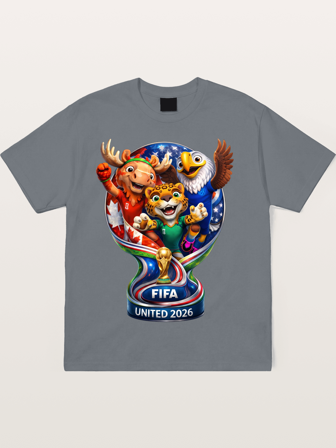 World Cup Mascots Globe Design Cotton T-shirt