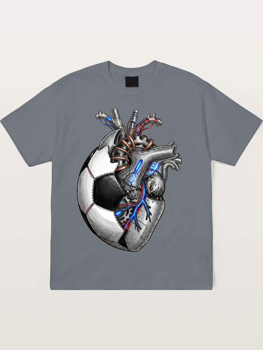 Mechanical Football Heart Print Cotton T-shirt