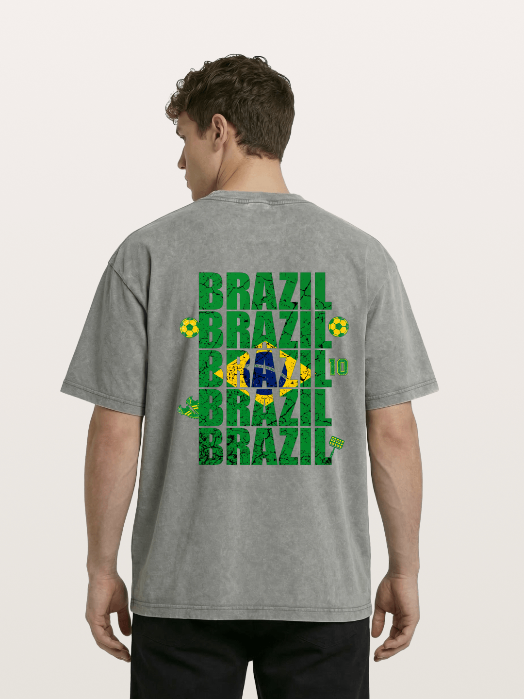Brazil Cracked Text Collage Art Washed T-shirt