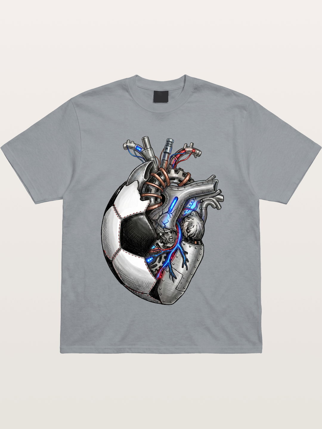 Mechanical Football Heart Print Gildan T-shirt