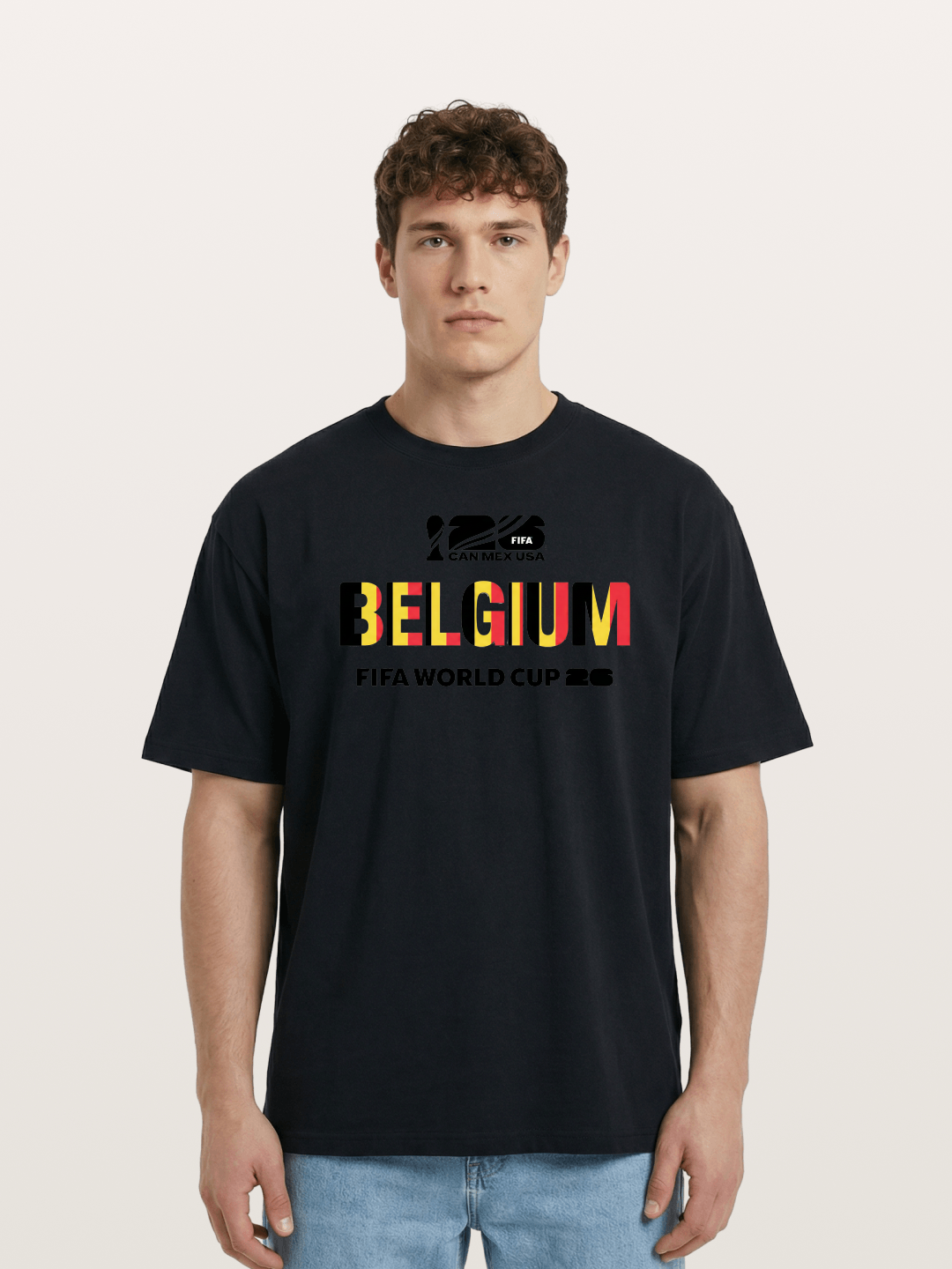 Belgium 2026 Flag Pattern Print Cotton T-shirt