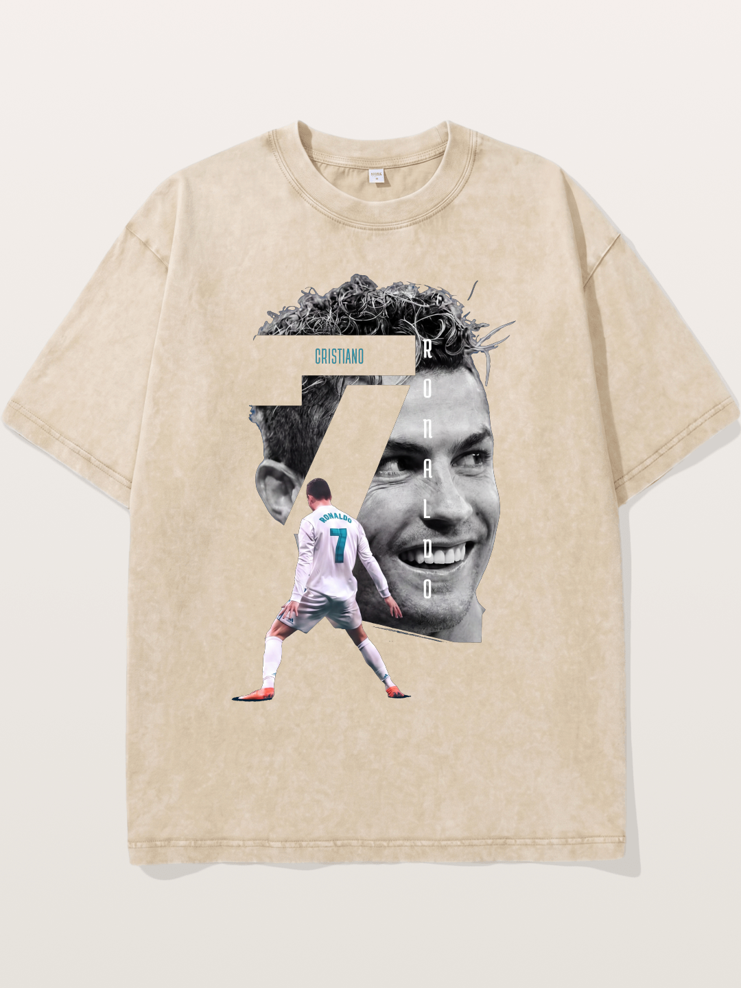 Cristiano Ronaldo 7 Number Montage Washed T-shirt