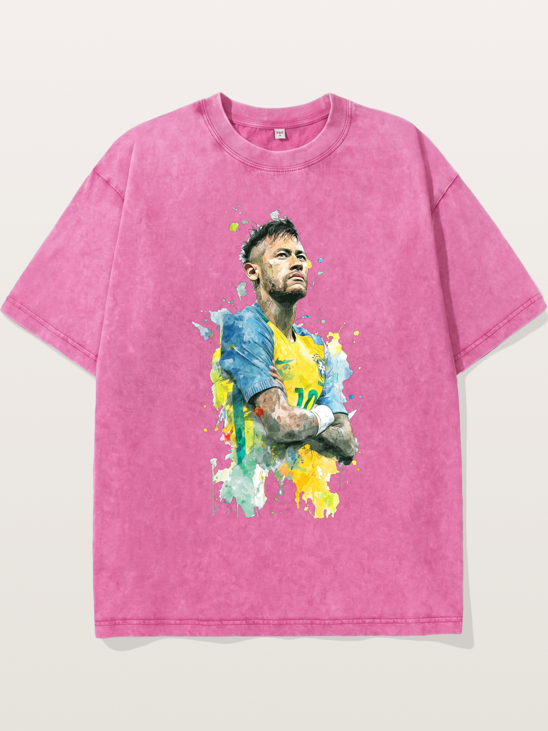 Neymar Brazil Watercolor Print Washed T-shirt