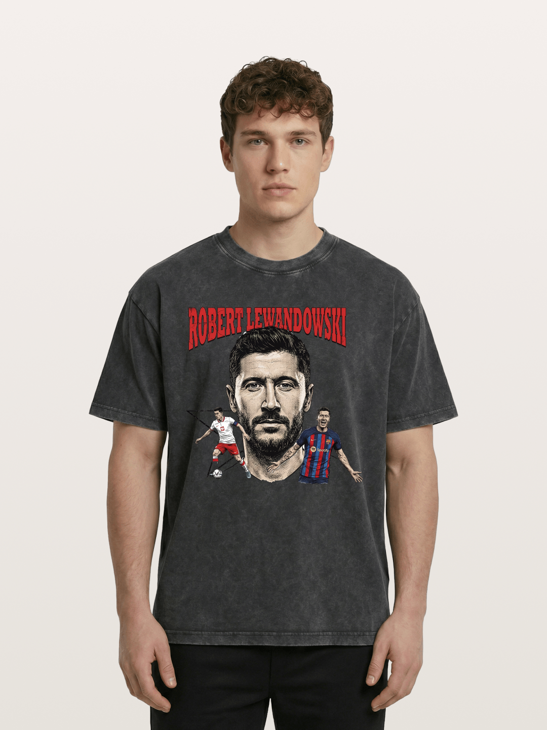 Robert Lewandowski Football Art Washed T-shirt