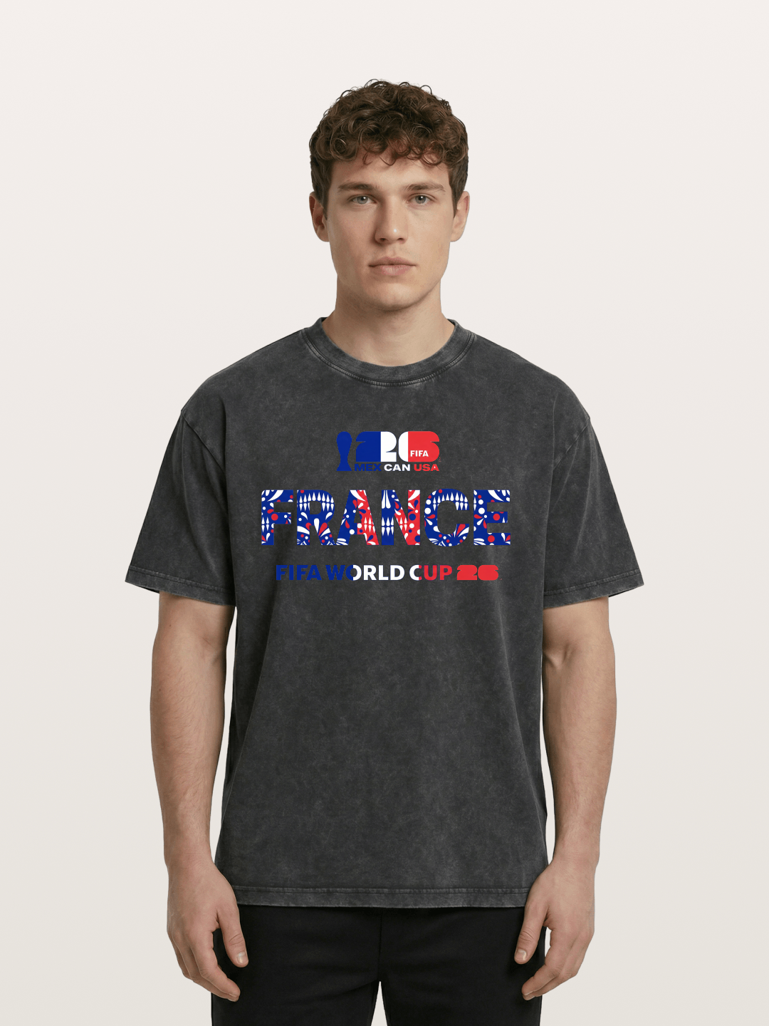 2026 World Cup France Pattern Graphic Washed T-shirt