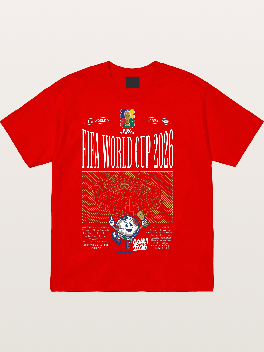 2026 WC Stadium Mascot Line Art Cotton T-shirt