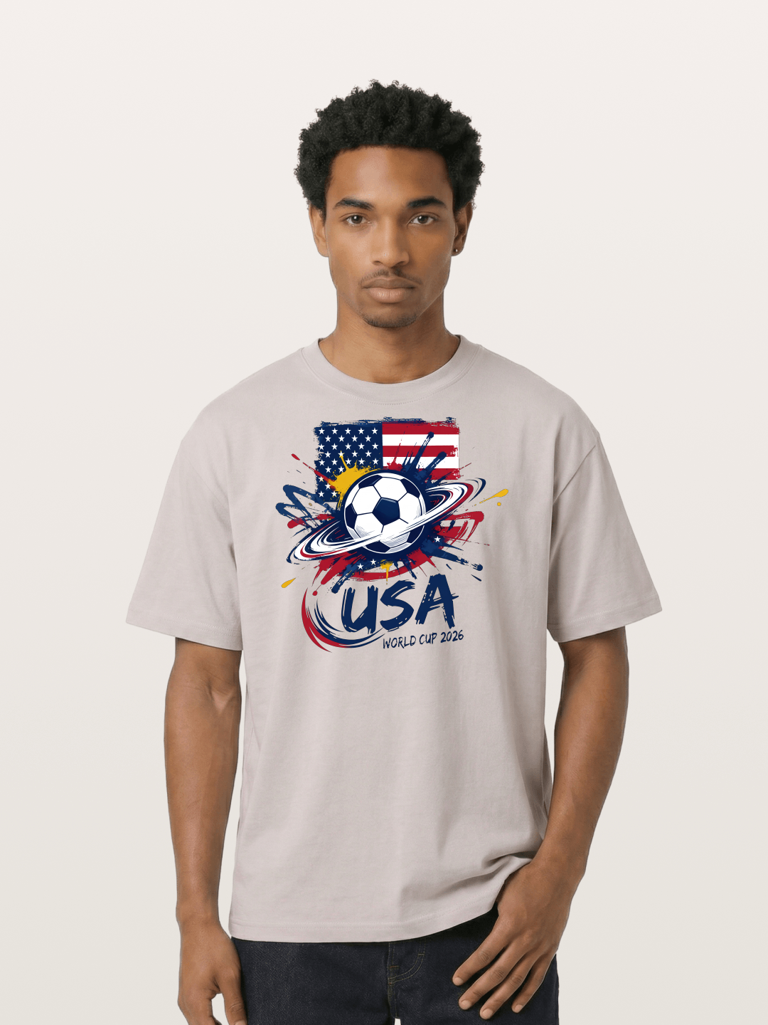 American Flag Splatter Soccer 2026 Cotton T-shirt