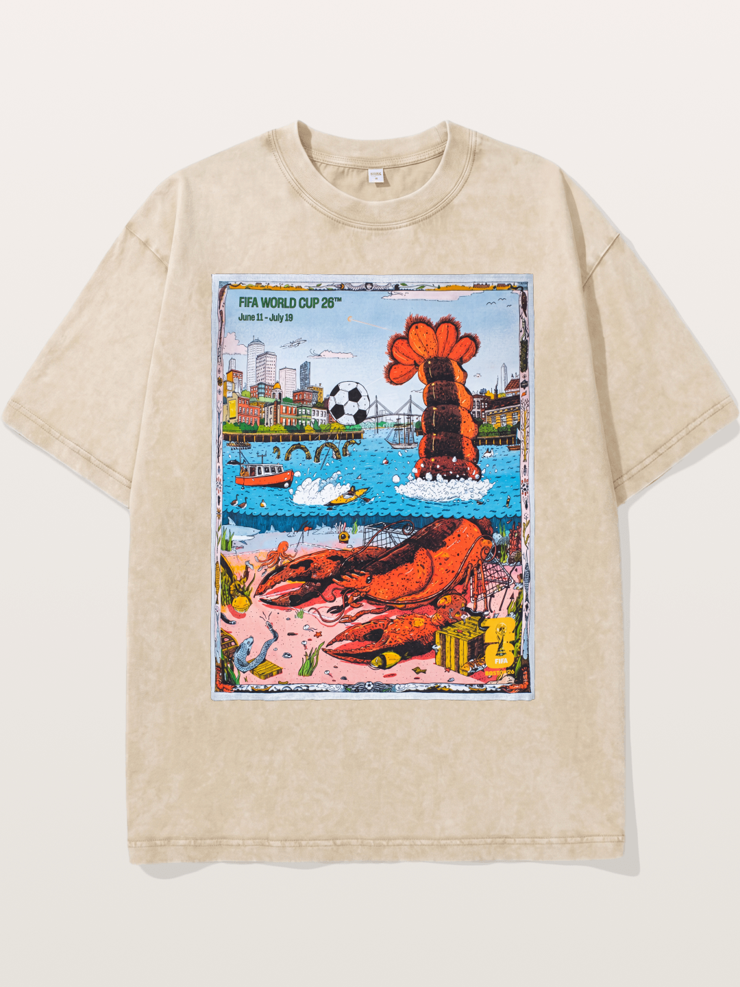 FIFA 2026 Coastal City Lobster Design Washed T-shirt