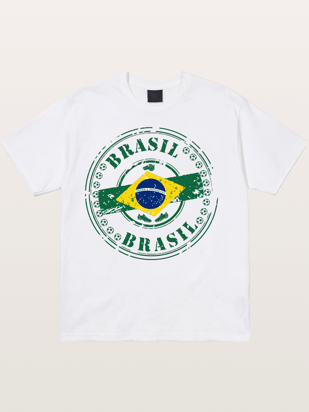 Brazil Flag Stamp Soccer Print Cotton T-shirt