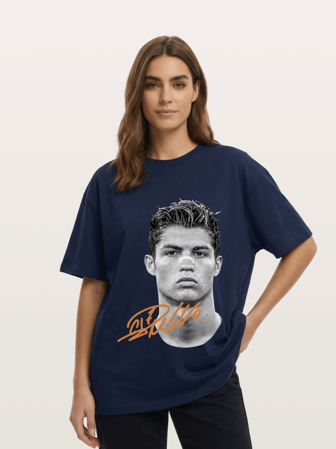 Cristiano Ronaldo Black White Portrait Cotton T-shirt