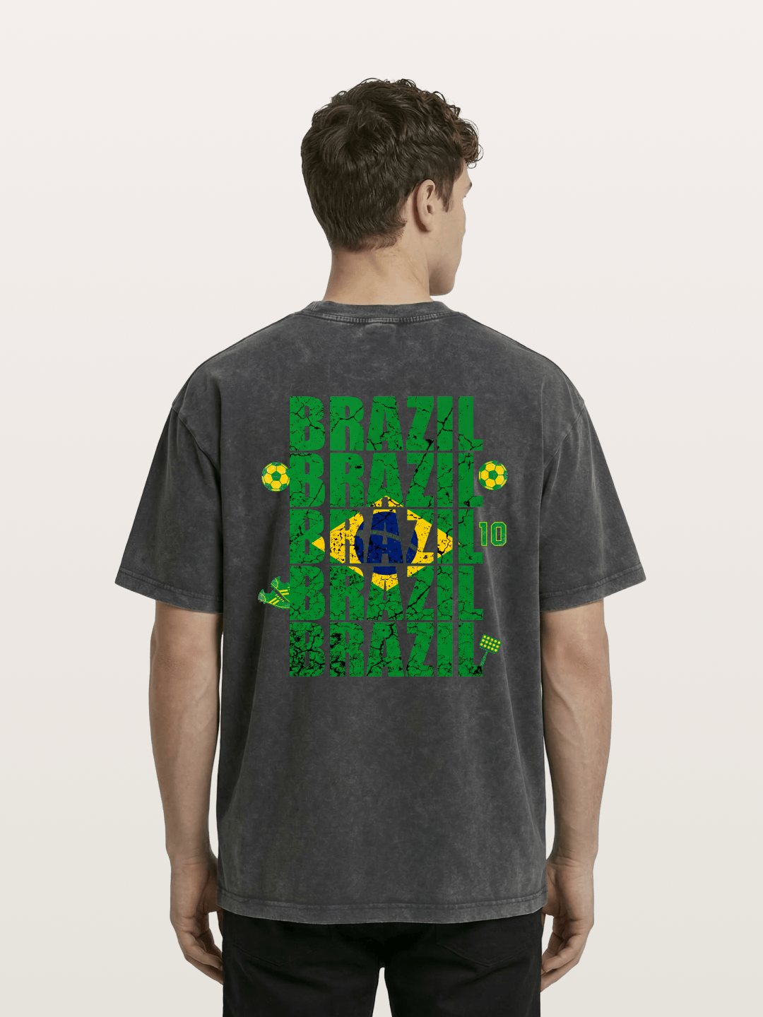 Brazil Cracked Text Collage Art Washed T-shirt