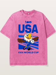 USA WC 2026 Eagle Mascot Design Washed T-shirt