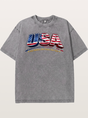 USA Flag 3D Letter World Cup Washed T-shirt