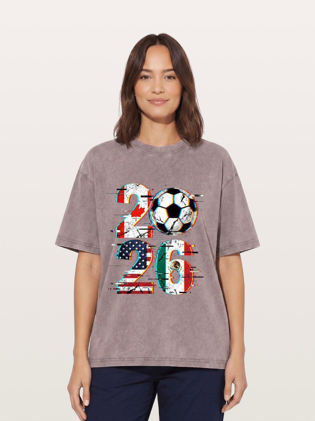 2026 WC Glitch Typography Print Washed T-shirt