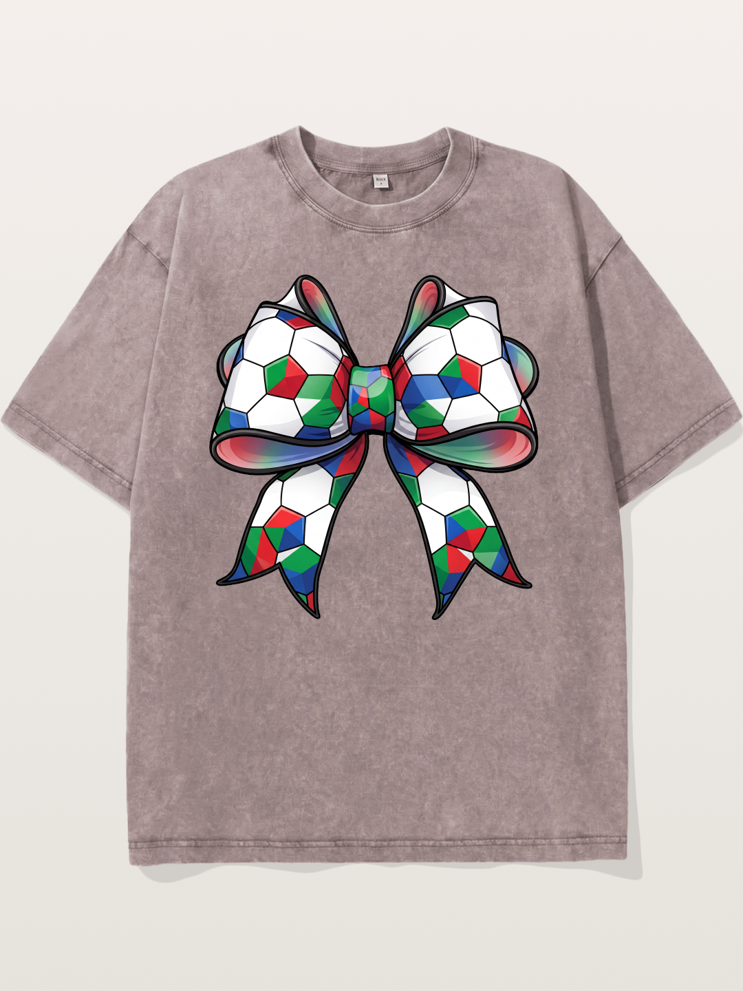 Multicolor Soccer Ball Bow Tie Washed T-shirt