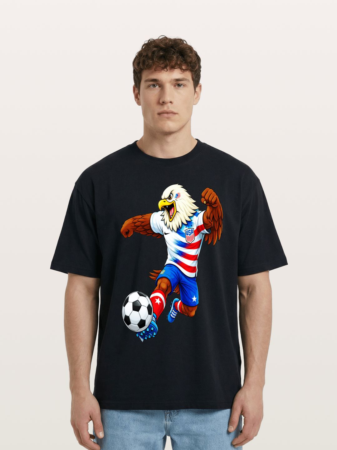 USA Eagle Mascot Soccer Graphic Cotton T-shirt