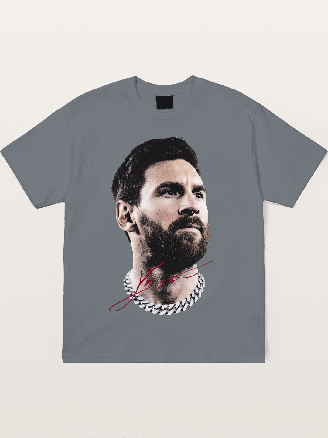 Messi Black White Signature Portrait Cotton T-shirt