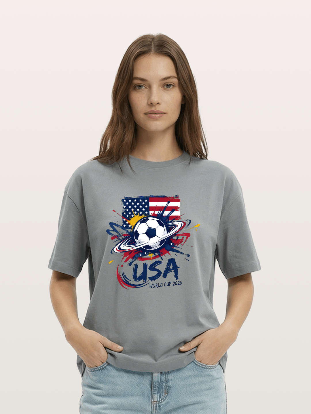 American Flag Splatter Soccer 2026 Gildan T-shirt
