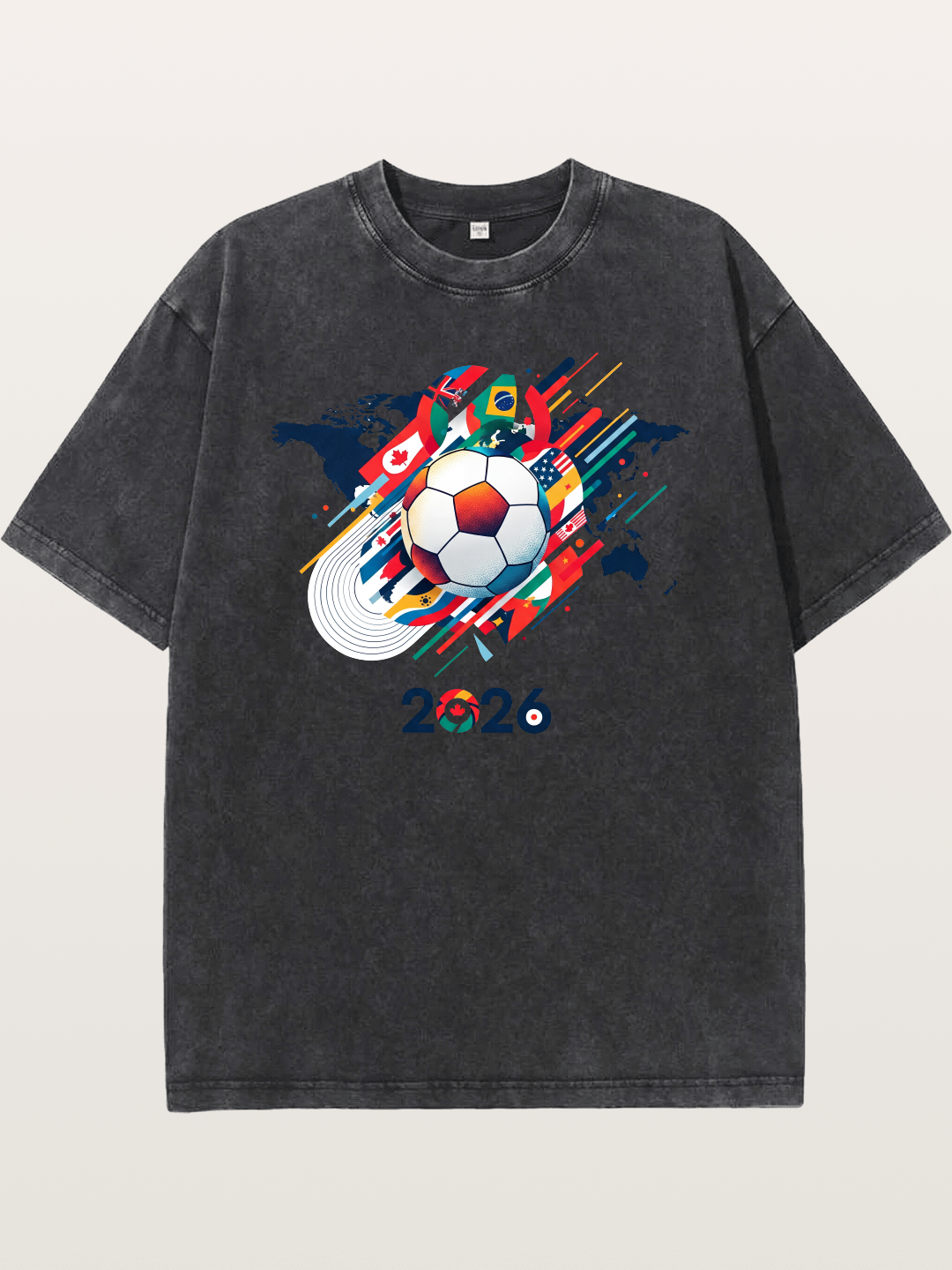 World Cup 2026 Global Flags Print Washed T-shirt