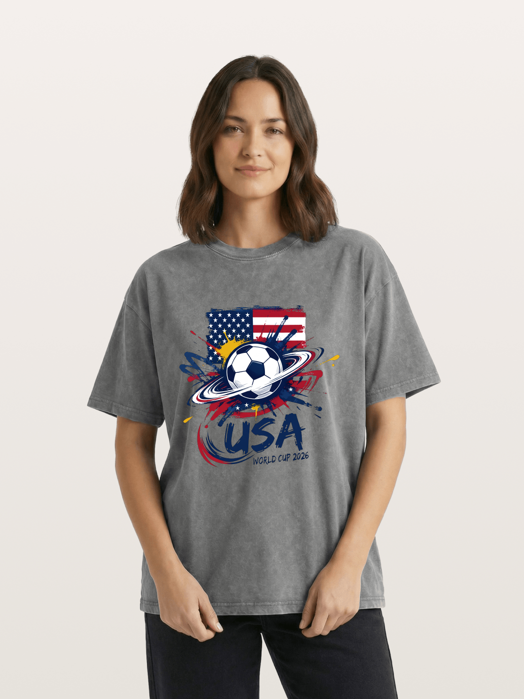 American Flag Splatter Soccer 2026 Washed T-shirt.