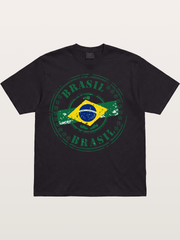 Brazil Flag Stamp Soccer Print Cotton T-shirt