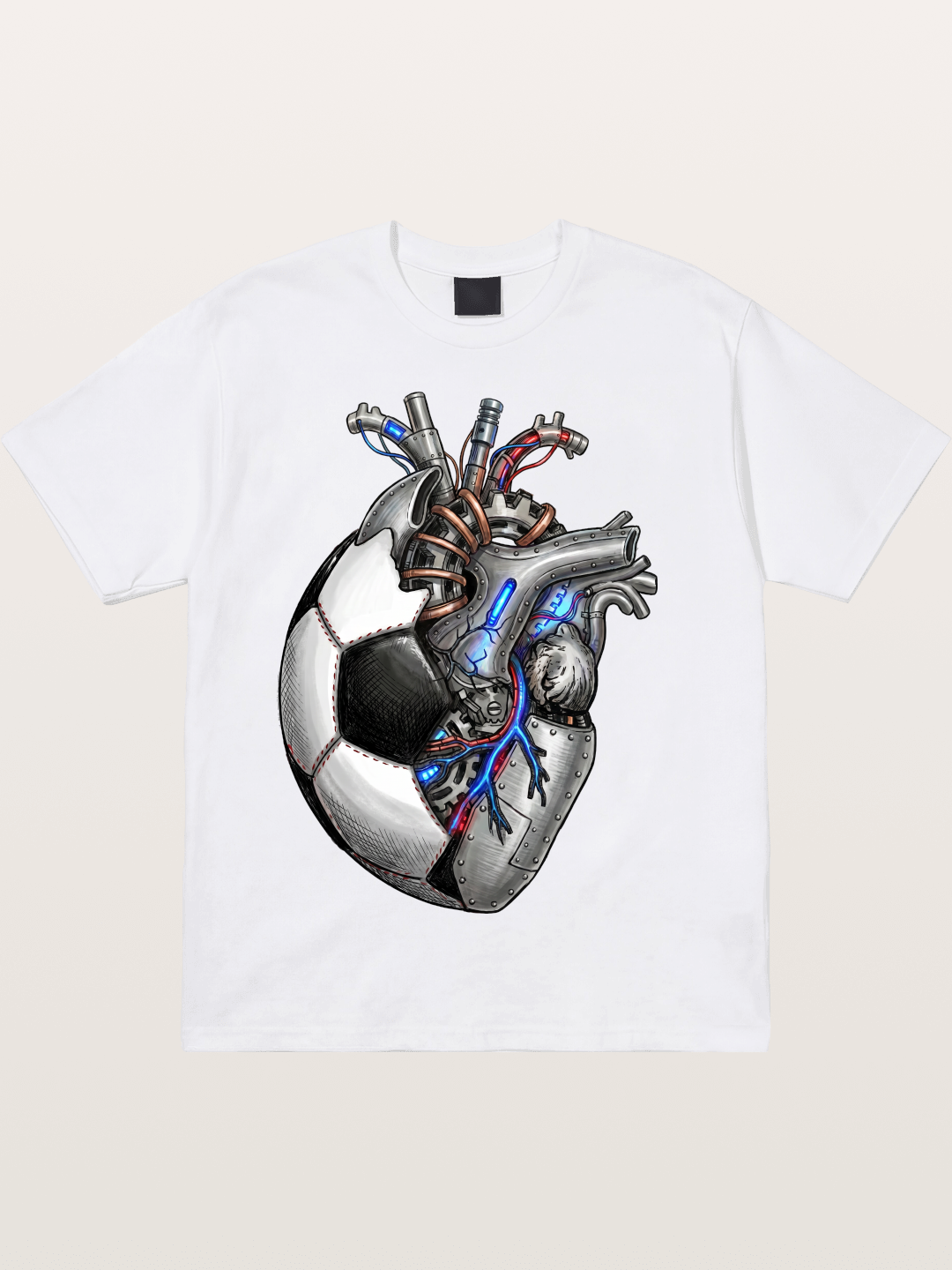 Mechanical Football Heart Print Cotton T-shirt