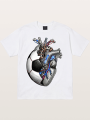 Mechanical Football Heart Print Cotton T-shirt