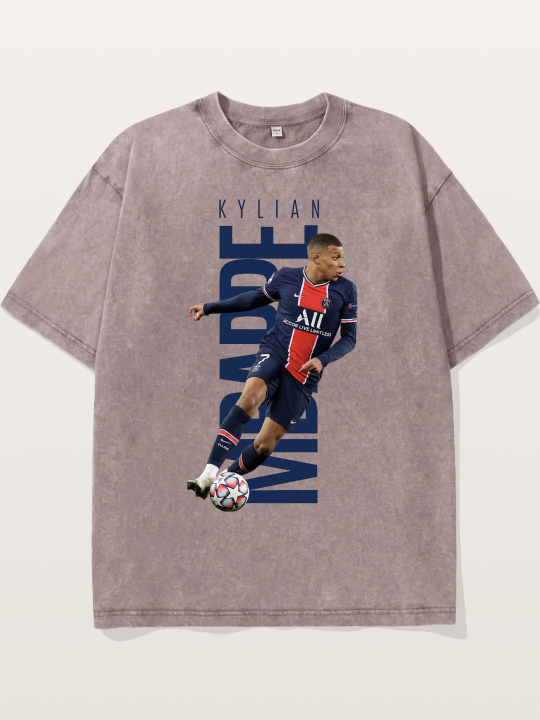 Mbappe PSG Vertical Typography Washed T-shirt