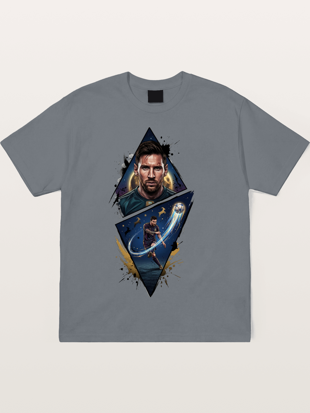 Lionel Messi Split Portrait Art Cotton T-shirt