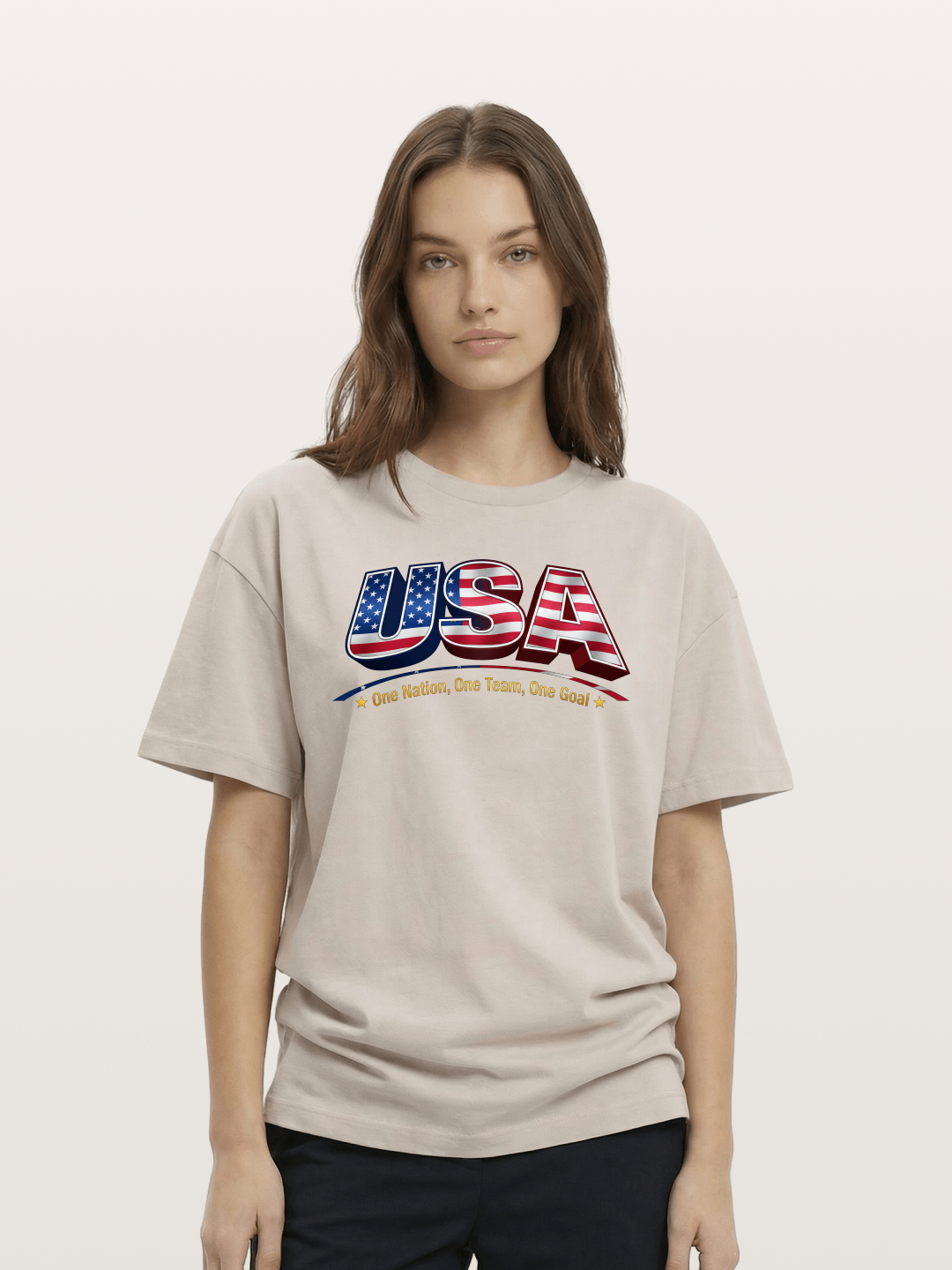 USA Flag 3D Letter World Cup Cotton T-shirt