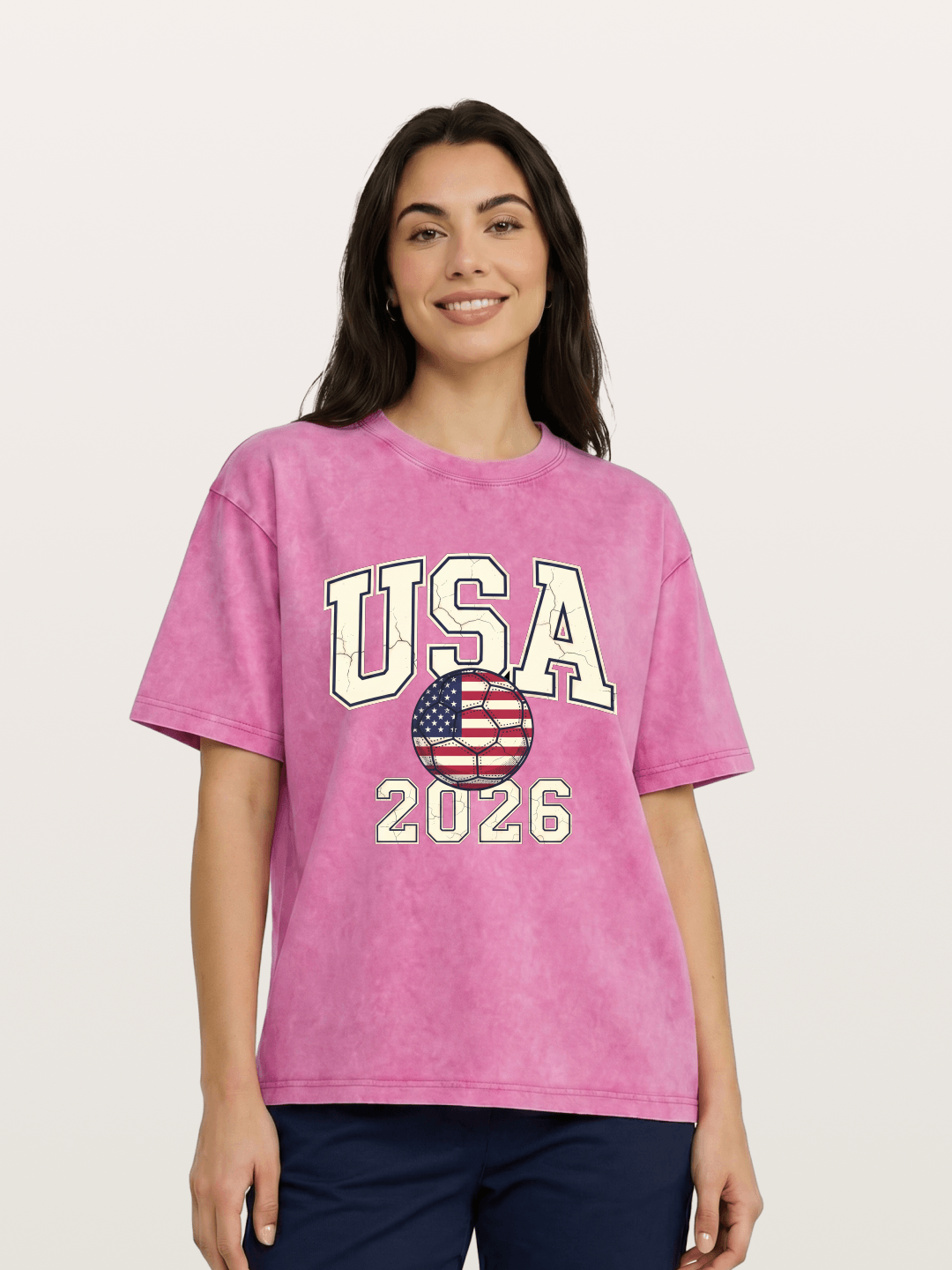 USA 2026 Cracked Letter Soccer Washed T-shirt
