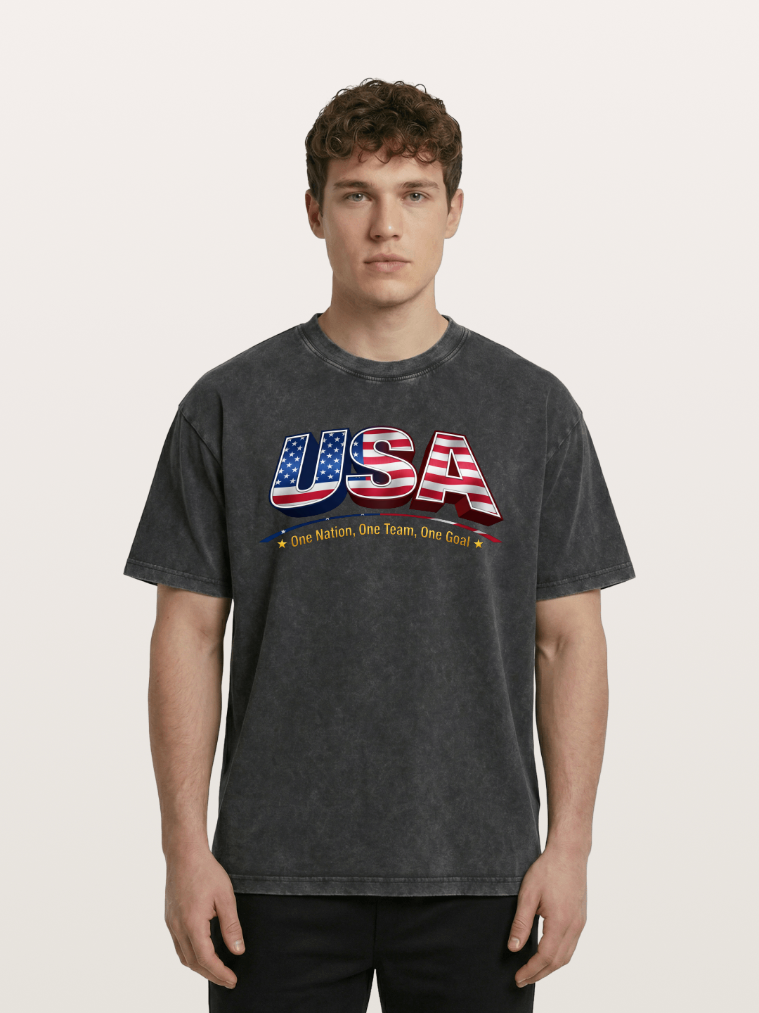 USA Flag 3D Letter World Cup Washed T-shirt