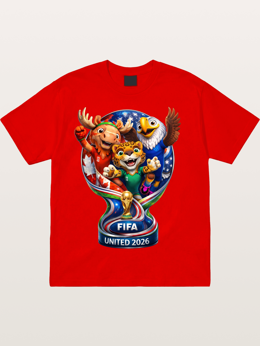 World Cup Mascots Globe Design Cotton T-shirt