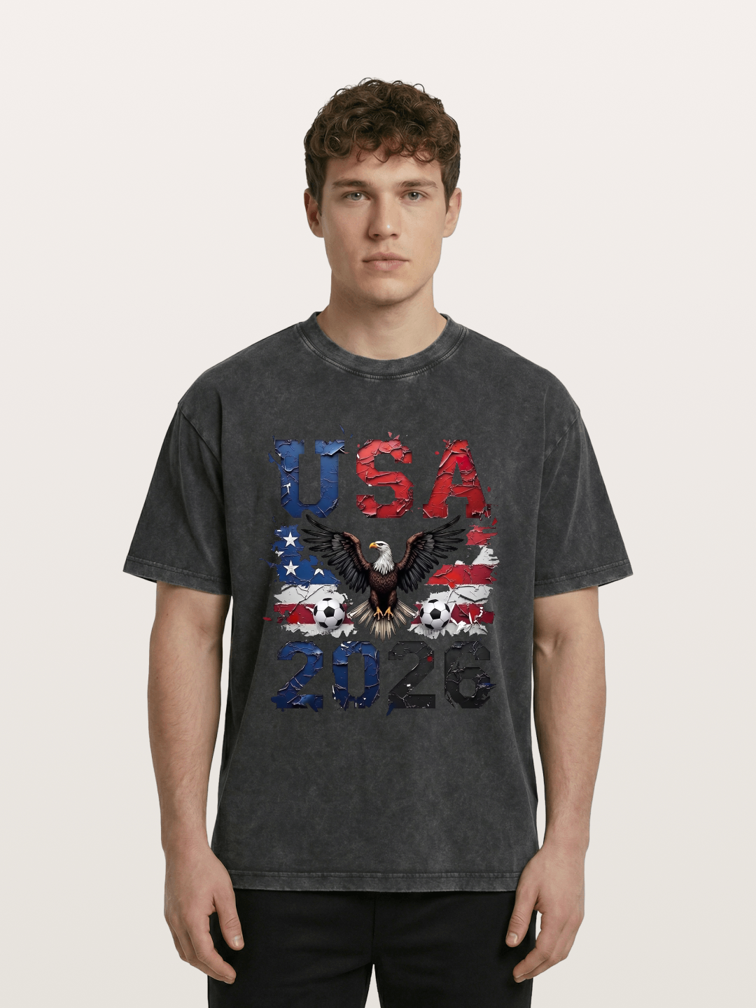 USA 2026 Bald Eagle Soccer Design Washed T-shirt