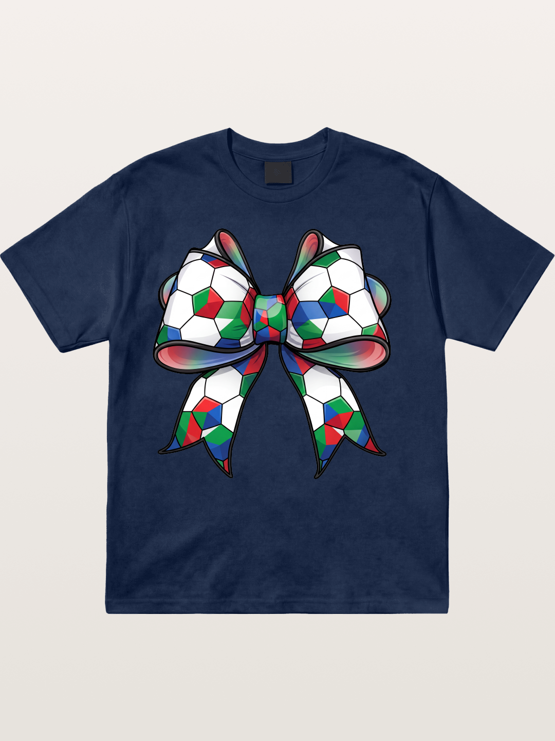 Multicolor Soccer Ball Bow Tie Cotton T-shirt