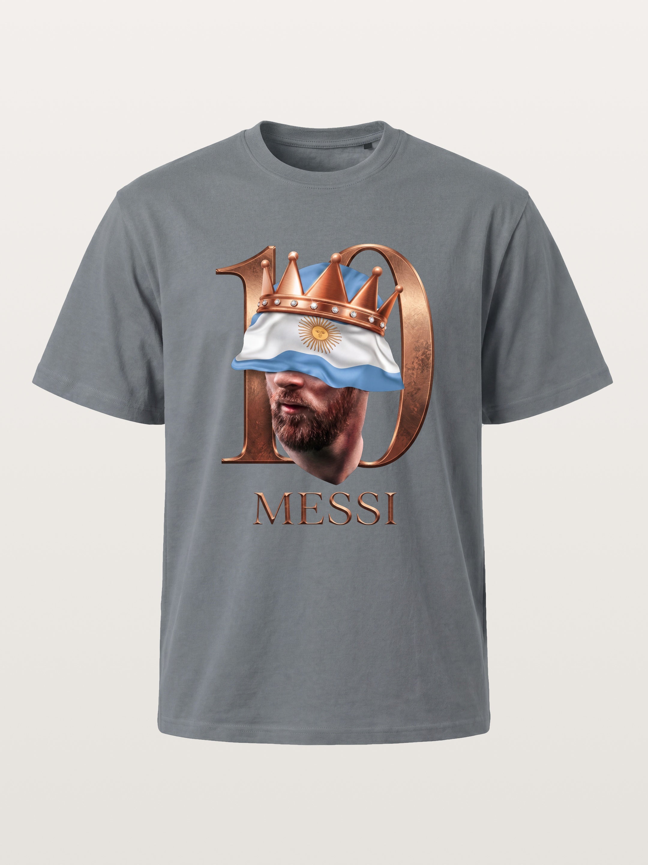 Messi Crown Argentina Flag Art Cotton T-shirt