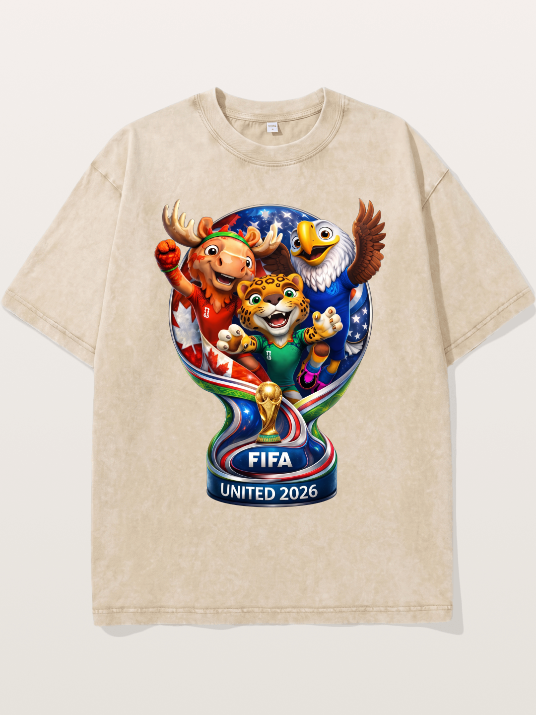 World Cup Mascots Globe Design Washed T-shirt