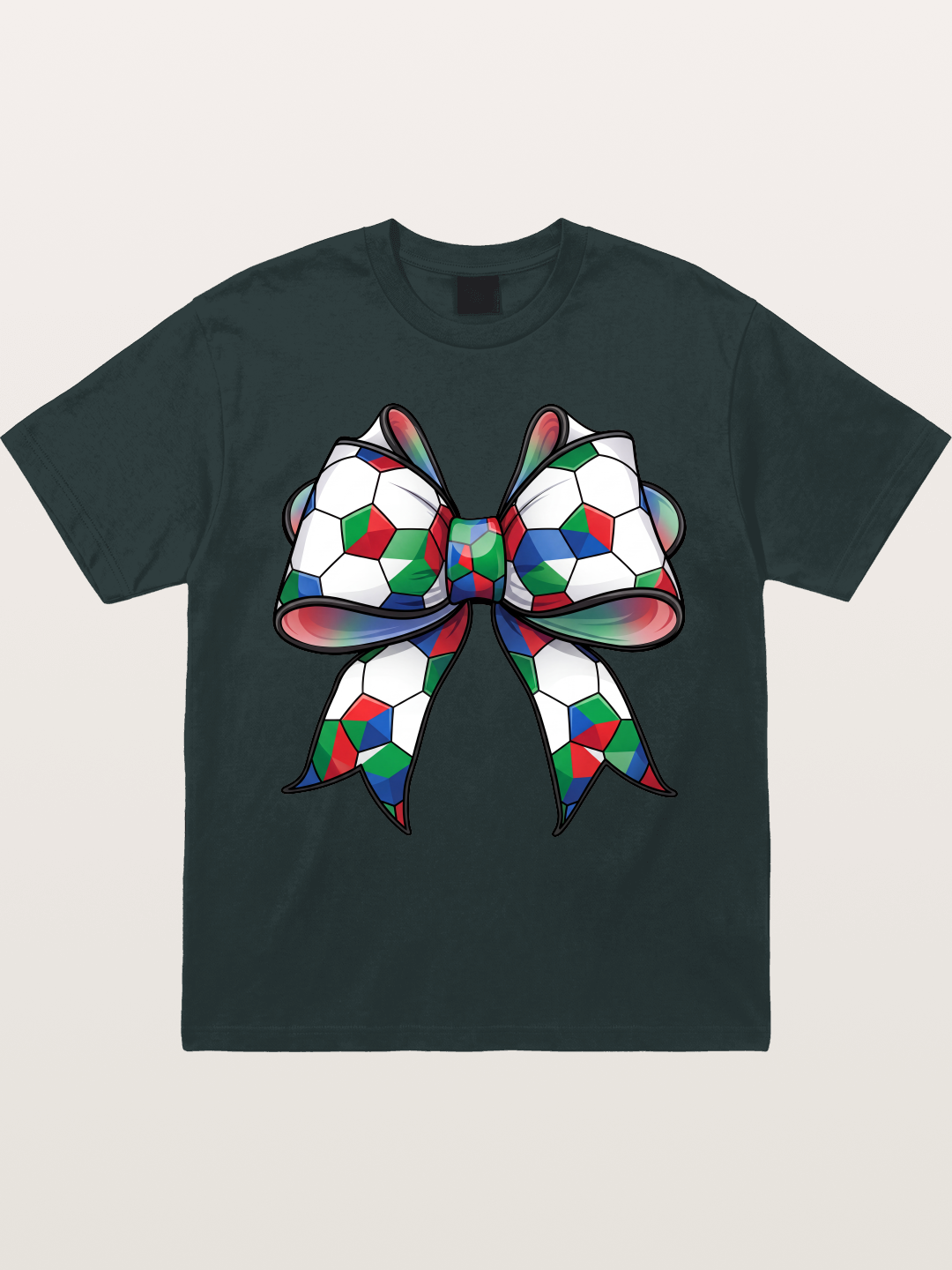Multicolor Soccer Ball Bow Tie Gildan T-shirt