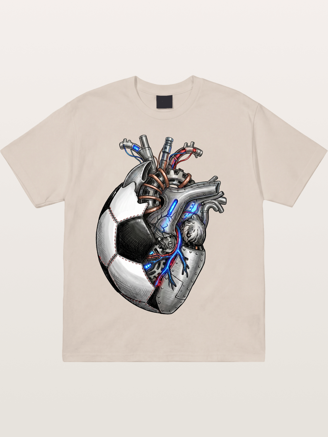Mechanical Football Heart Print Cotton T-shirt