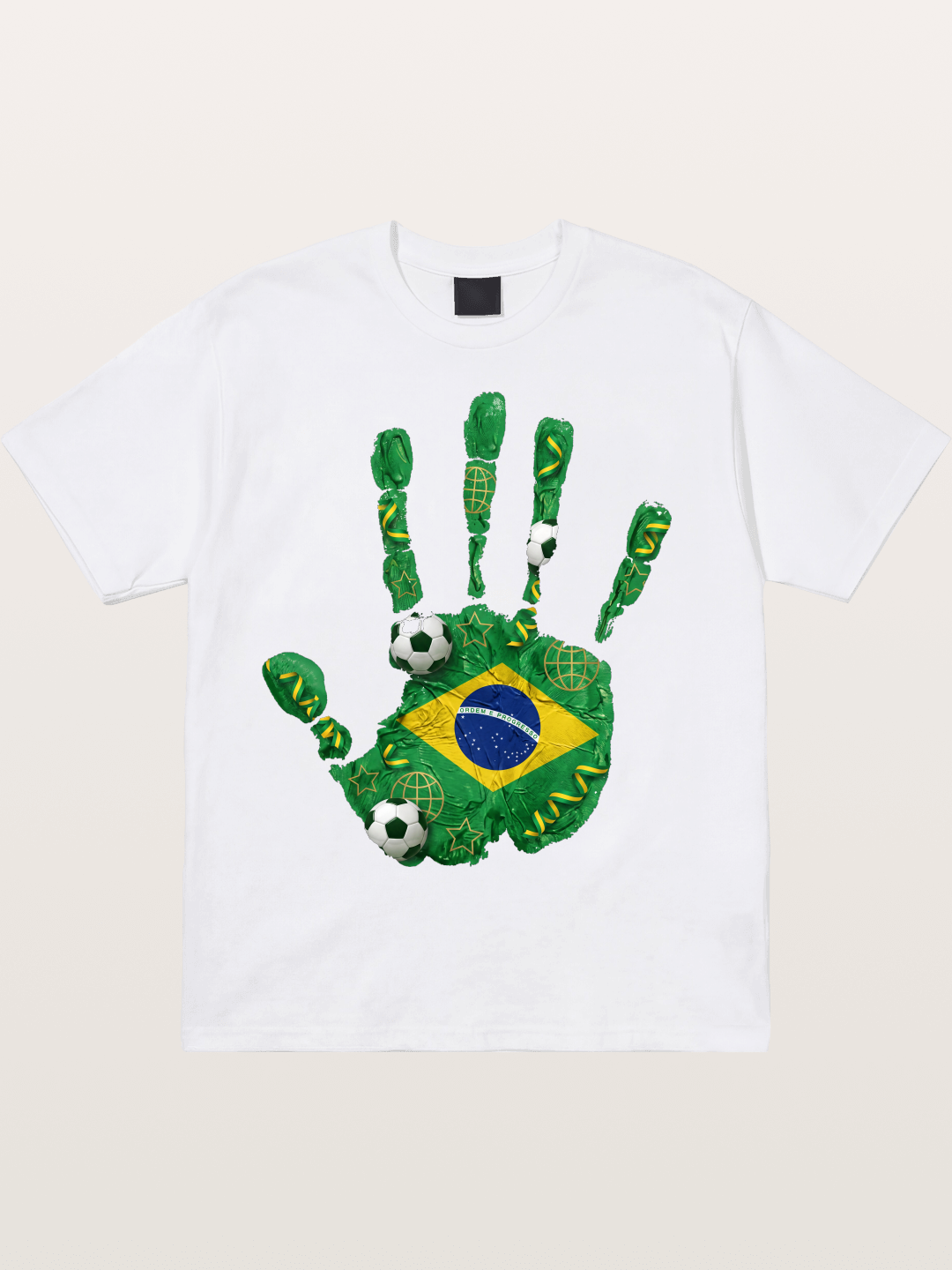 Brazil Flag Hand Soccer Art Cotton T-shirt