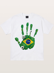 Brazil Flag Hand Soccer Art Cotton T-shirt