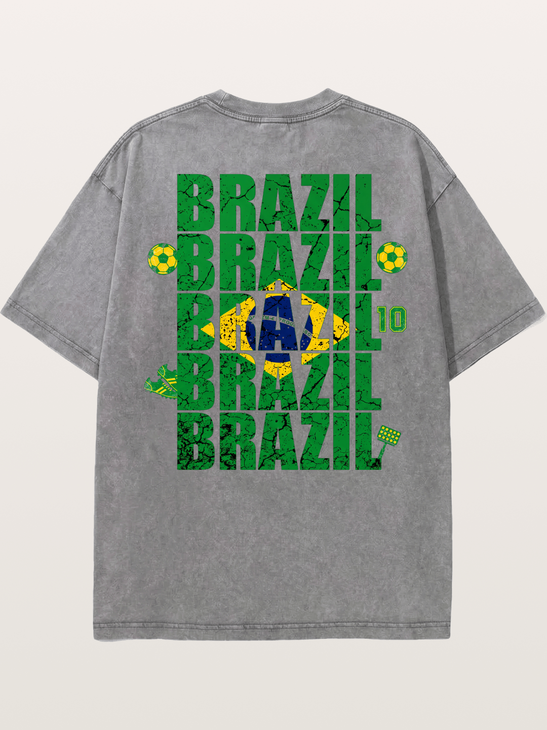 Brazil Cracked Text Collage Art Washed T-shirt