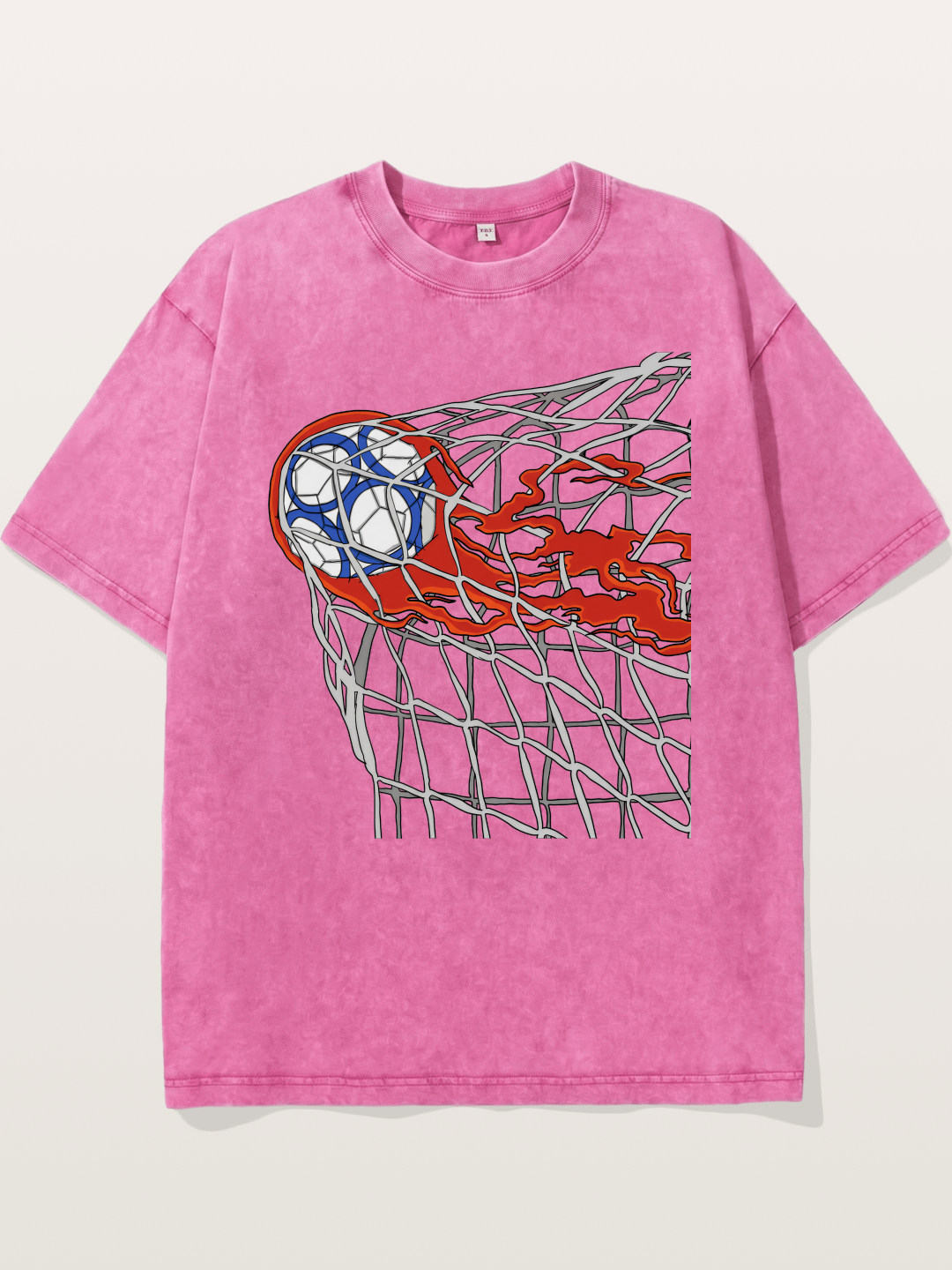 Flaming Goal Net Illustration Washed T-shirt