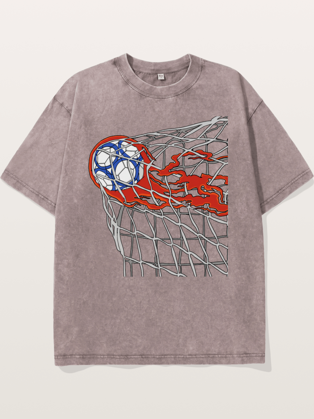 Flaming Goal Net Illustration Washed T-shirt