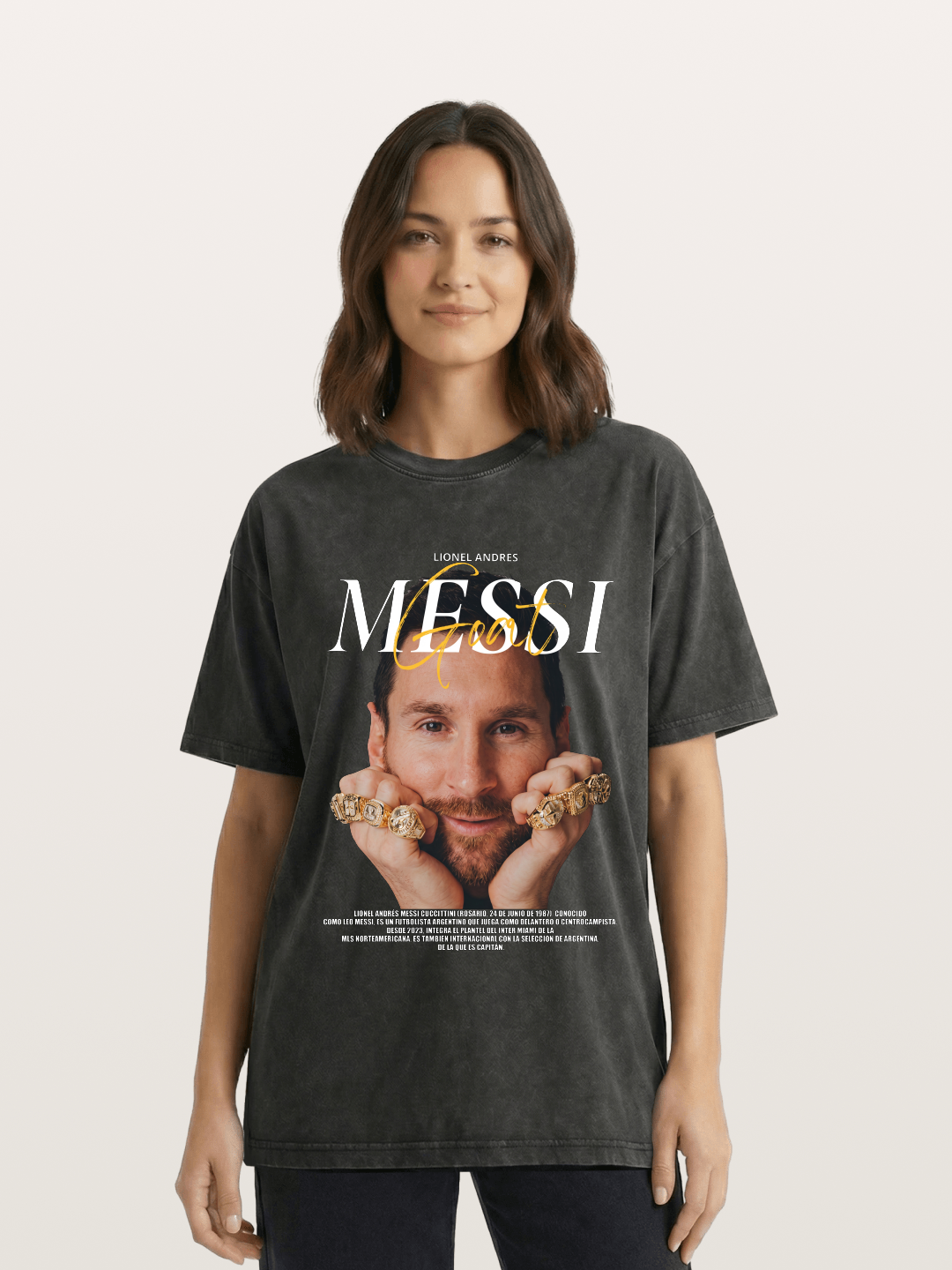 Messi GOAT Champion Rings Washed T-shirt