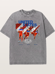 USA Soccer Stars On Map Outline Washed T-shirt
