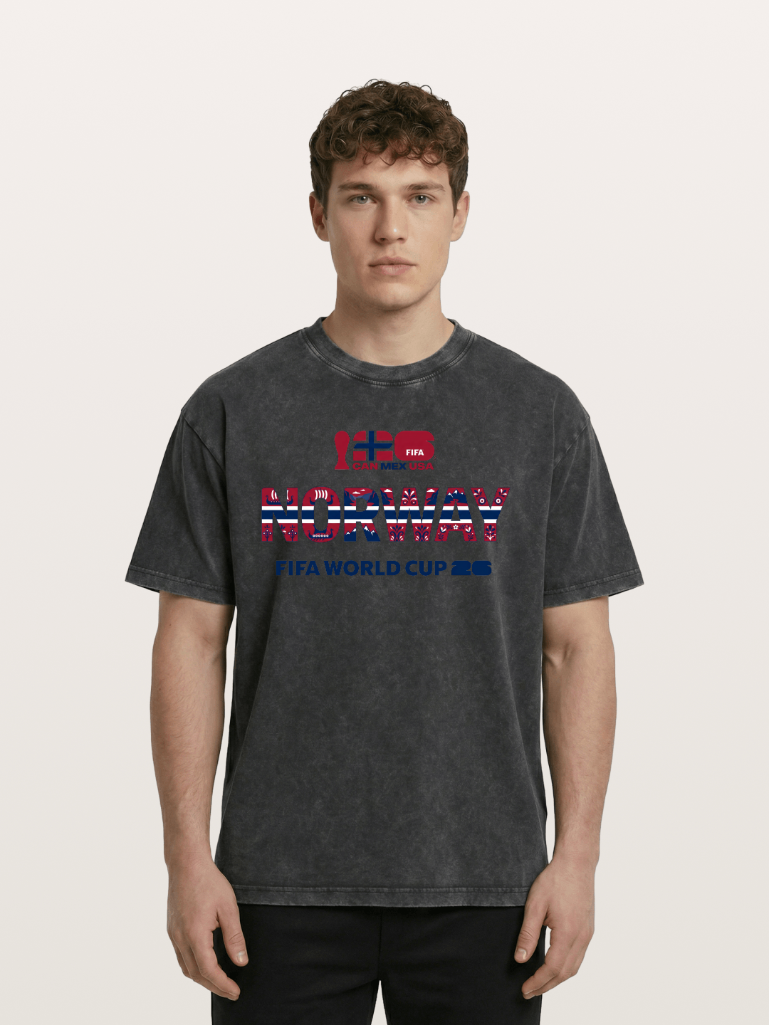 Norway 2026 Folk Pattern Print Washed T-shirt